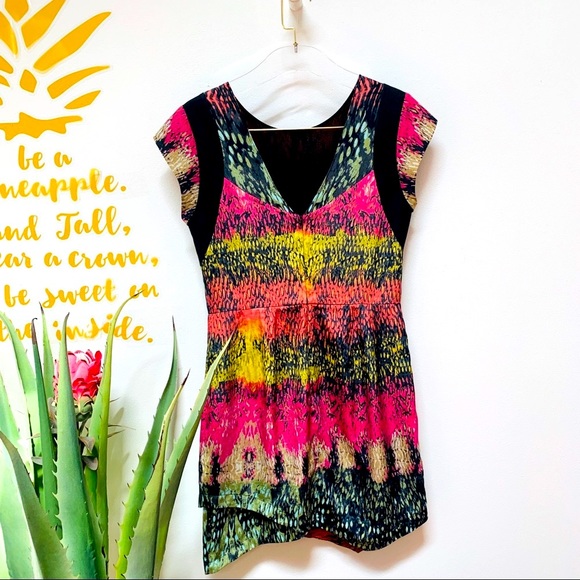 Charlie Jade Abstract Satin Faux Leater A-Line Multi-Color Short Sleeve … - Picture 8 of 8